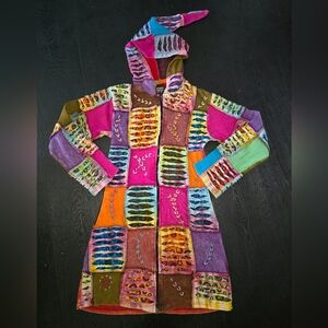 Vibrant Multicolor Long Sleeve Patchwork Full Zip Hoodie Dress With Pockets